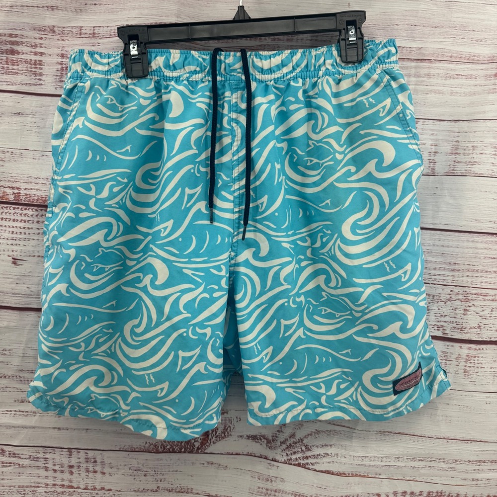 Vineyard Vines Swim Trunks Shorts Mens Size Large Fish Wave Print lined